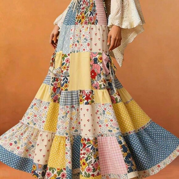 Dresses & Skirts - Multicolor Boho Women's Bohemian Skirt Set with Elegant Blouse